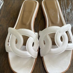 Hermes Omaha leather sandals white